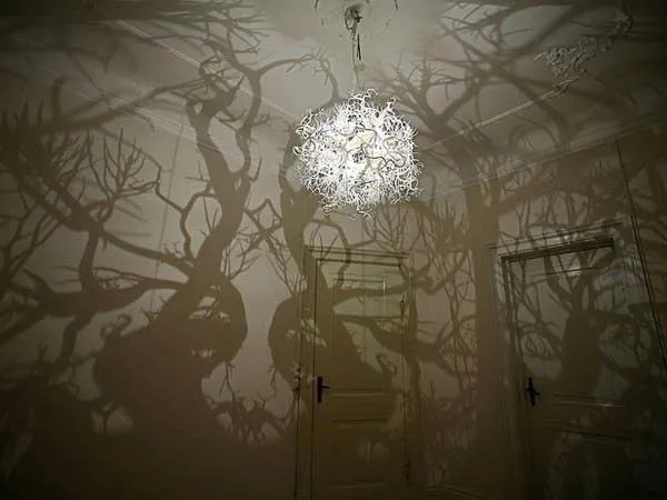 forest with chandelier