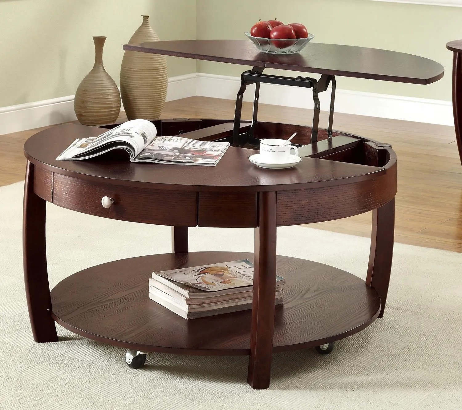 round lift top coffee table