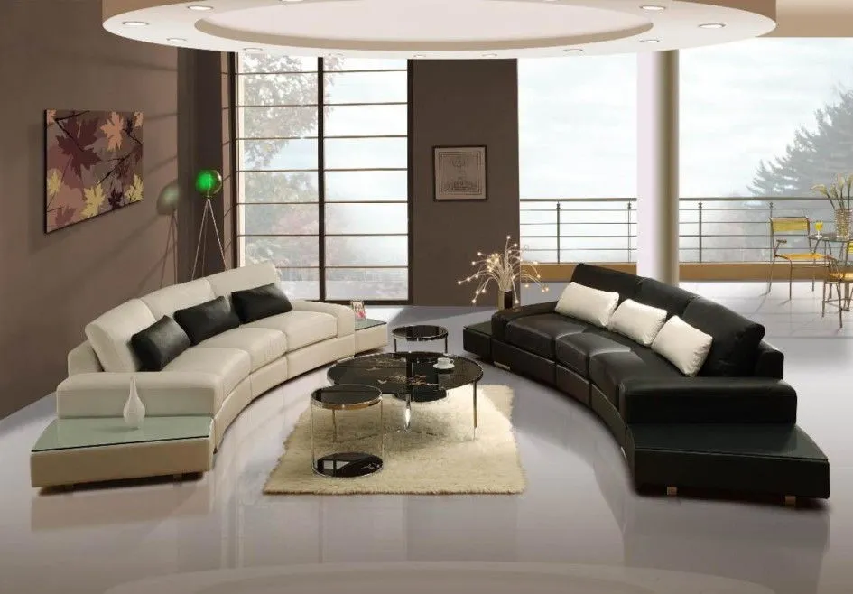 sofa with black pillow and circle table