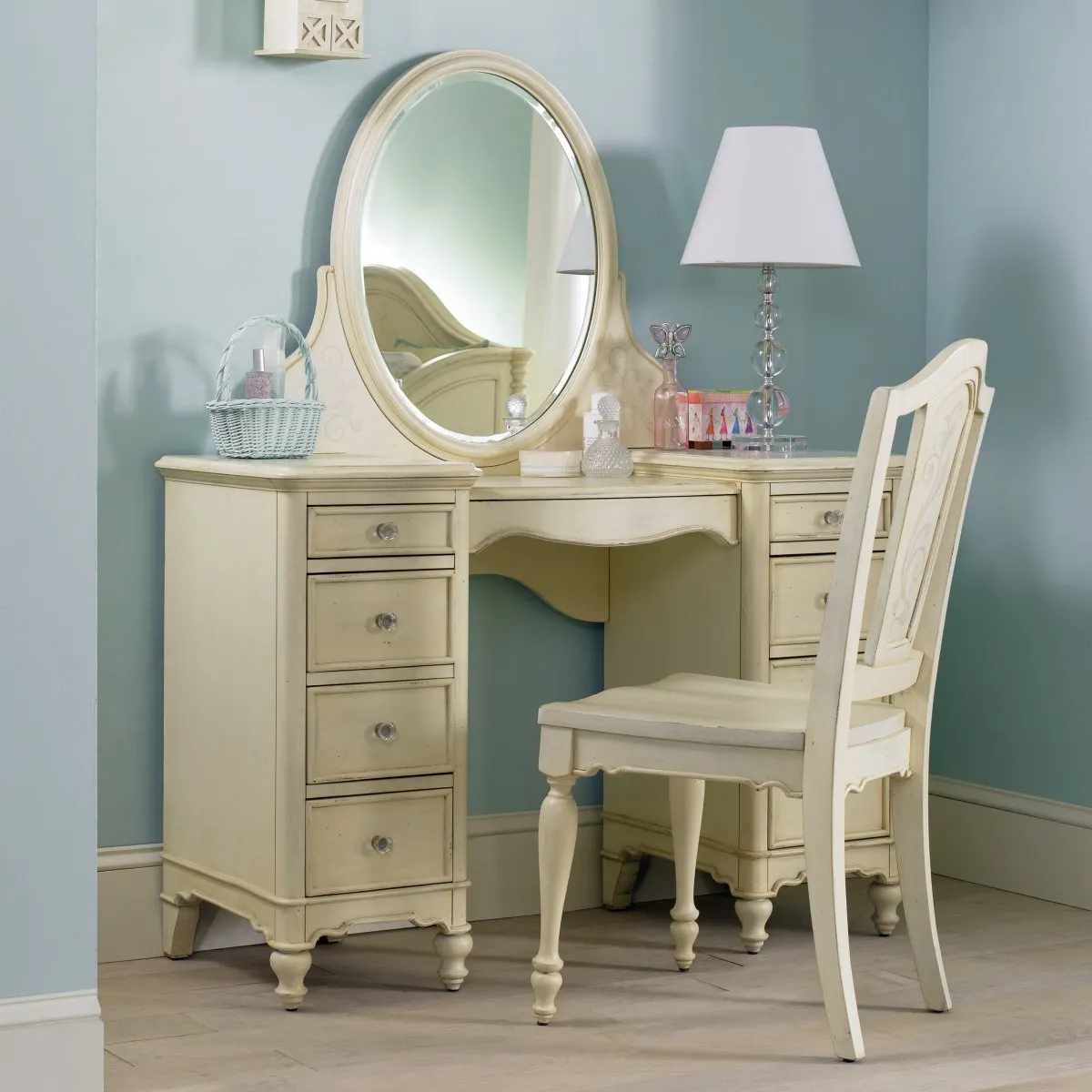 white makeup vanity table